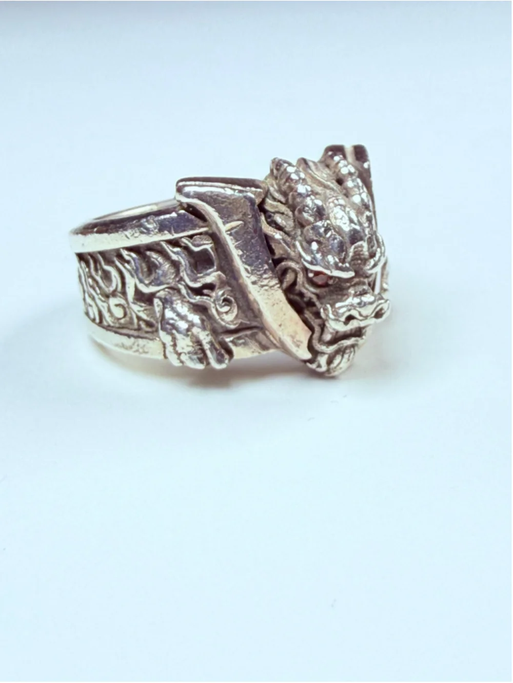 NightRider Bushido Dragon Red Garnet Eye 925 Sterling Silver Warrior Ring $655